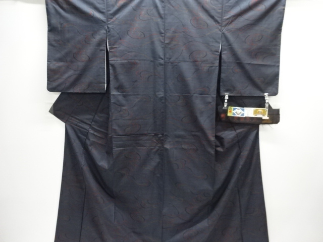 JAPANESE KIMONO / DORO OSHIMA TSUMUGI (5 maruki) / WOVEN ABSTRACT PATTERN